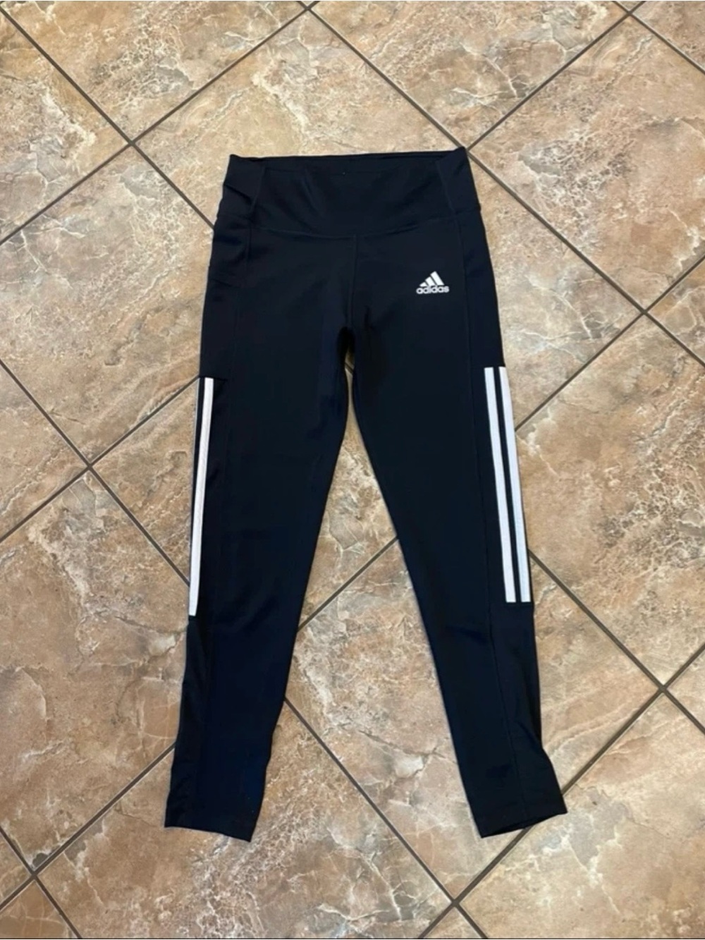 Adidas Women’s Black Leggings with White Side Stripes and pocket